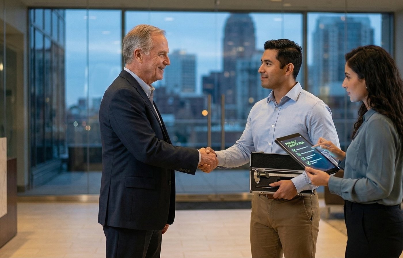 Professional handshake representing a successful engineering job placement by RCG